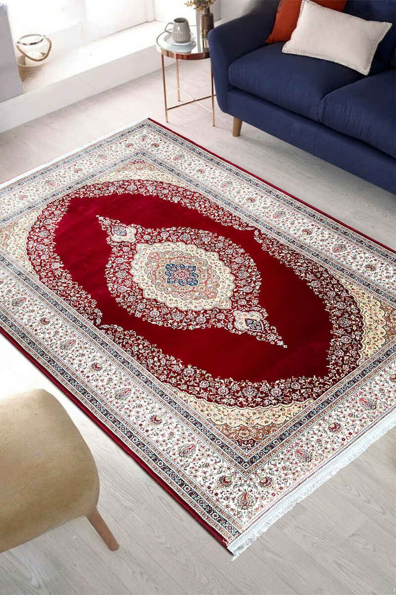 persian12 4x6ft Sunset Stitches Maroon Rug - Persian Silk Rug 4x6ft - Image 1