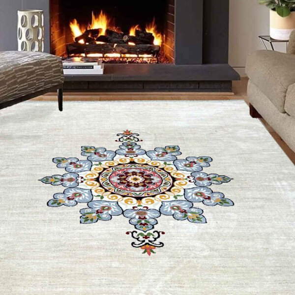 Turkish Trellis White Rug -Turkish Rug 4.11 x 7.9ft