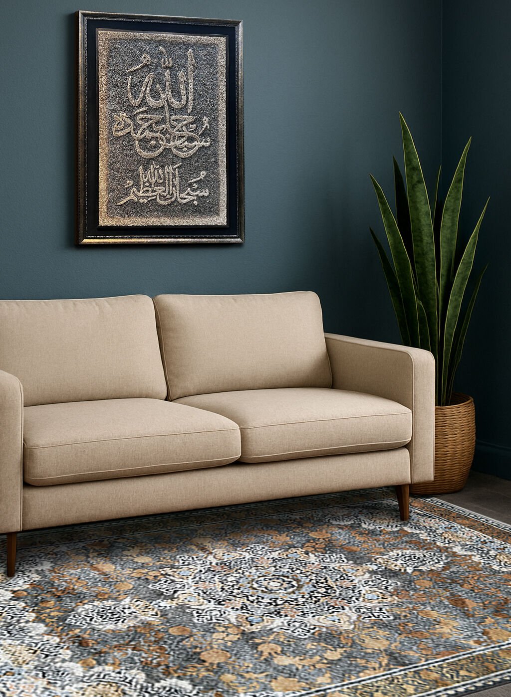 persian rug with frame