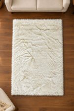 White fluffy shaggy rug for modern bedroom and living room décor