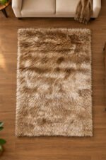 Brown shaggy rug displayed in a modern living room