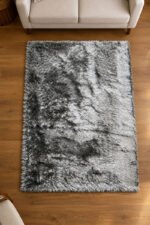 Grey shaggy rug displayed in a modern living room
