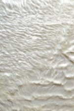 Detailed texture of a plush white shaggy rug