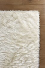 White shaggy area rug viewed from another angle