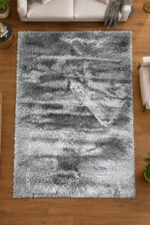 Grey shaggy rug displayed in a modern living room