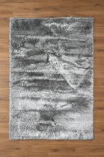 Grey shaggy rug displayed in a modern living room