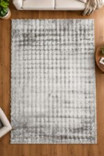Grey shaggy rug displayed in a modern living room