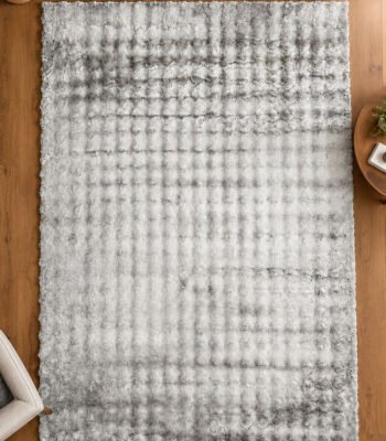 Grey shaggy rug displayed in a modern living room