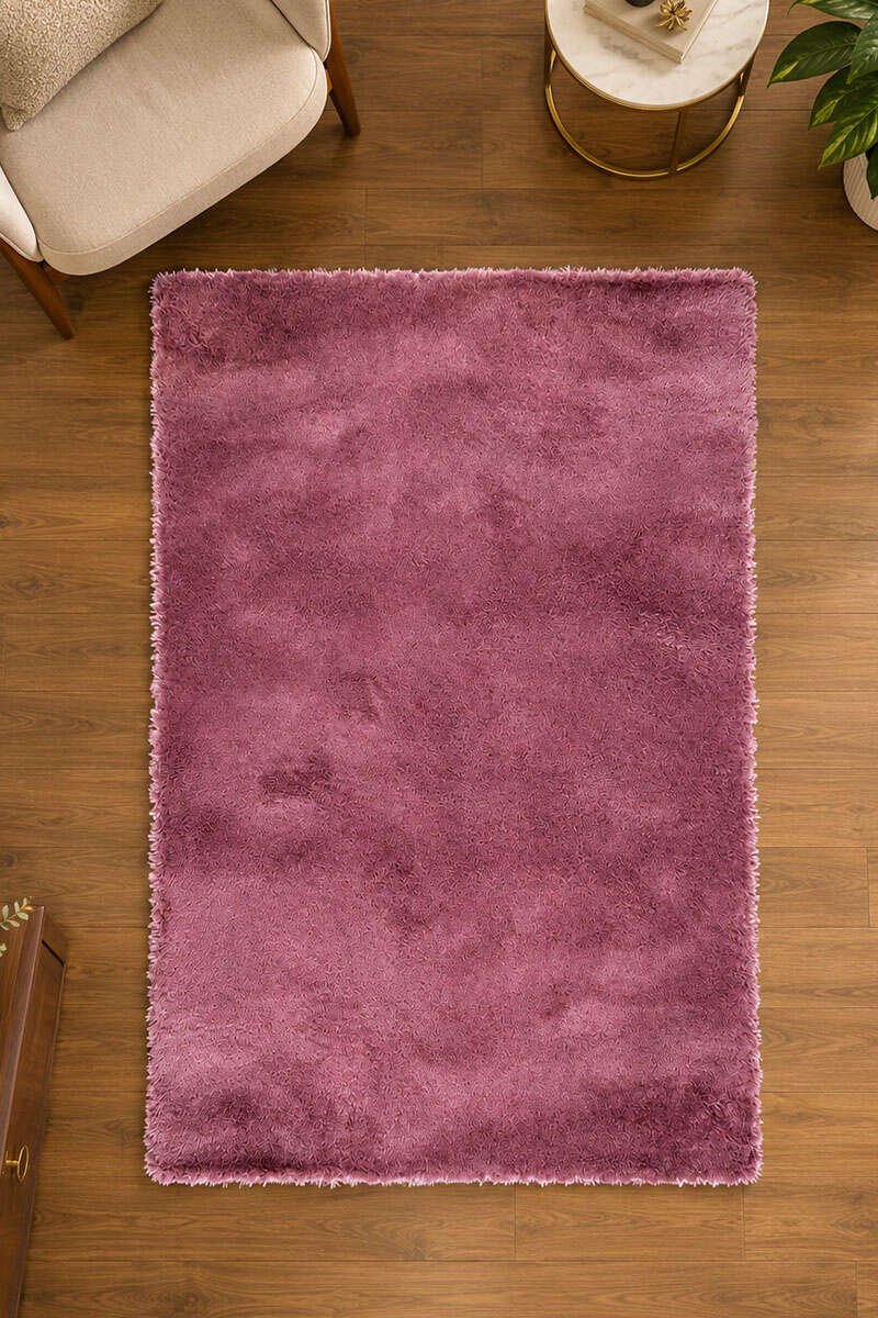 Pink Shaggy Rug 3x5ft Plain a Pink shaggy rug displayed in a modern living room