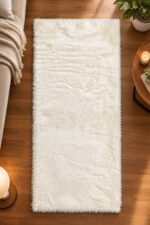 White shaggy runner rug 2.5x6 ft for modern home décor