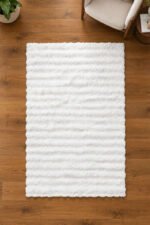 White fluffy shaggy rug for modern bedroom and living room décor