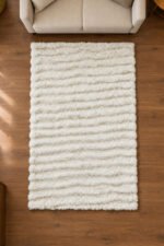 White fluffy shaggy rug for modern bedroom and living room décor